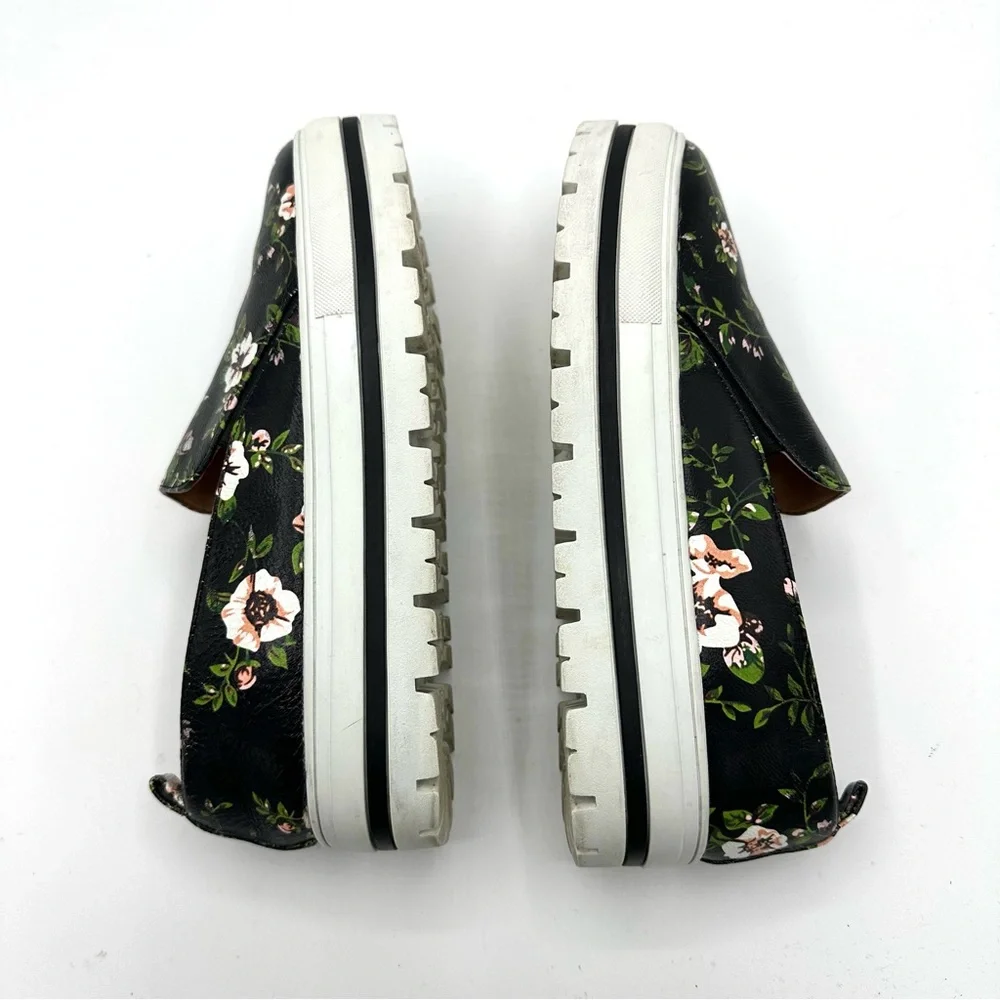 Halogen Teagan Platform Dark Floral Leather Sneakers Lugged Shoes